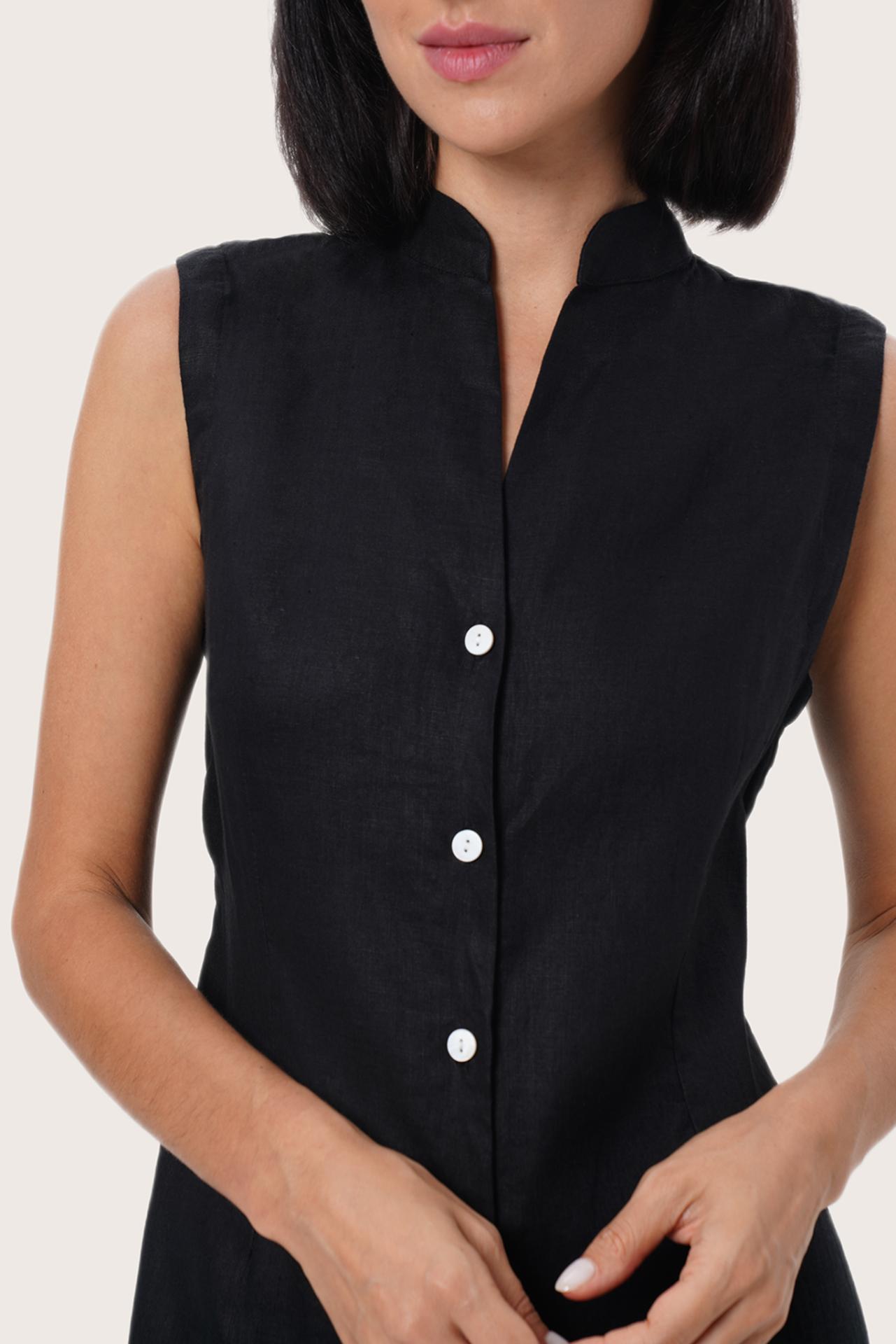 By The Sea Bali Tailored detail of the Veria Linen Dress in Black
