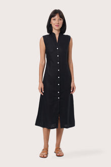 By The Sea Bali Veria Linen Dress in Black featuring a relaxed silhouette and timeless resort elegance