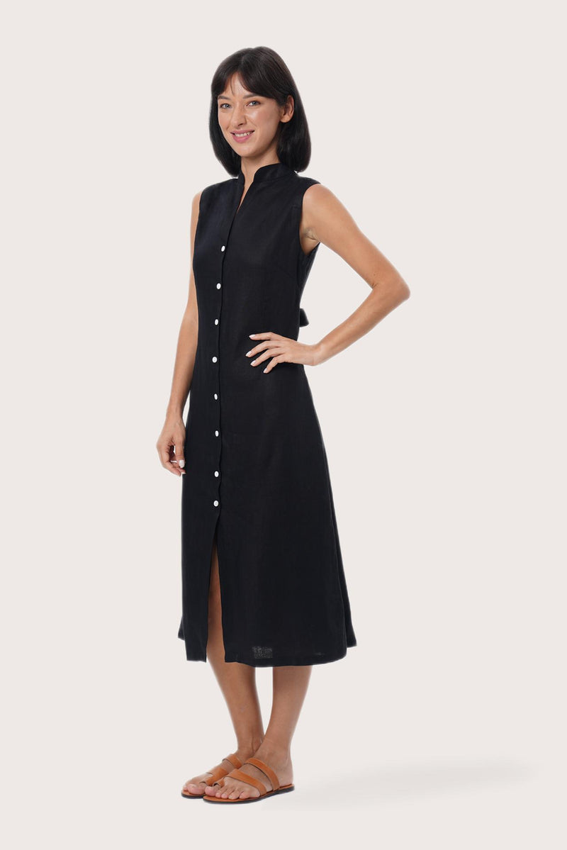 By The Sea Bali Side profile of the Veria Linen Dress showcasing its fluid drape and relaxed fit