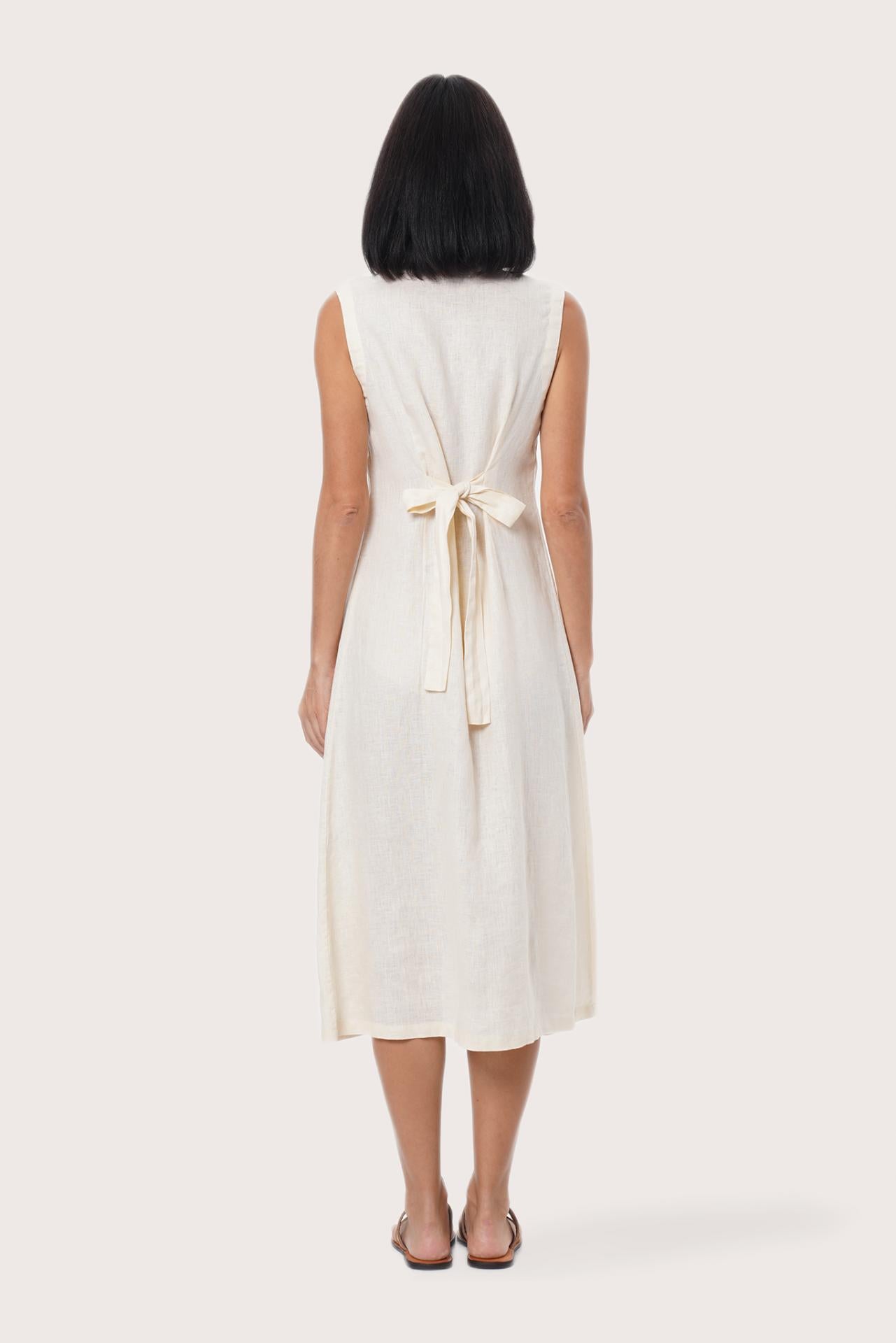 By The Sea Bali Back view of the Veria Linen Dress in Cream