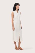 By The Sea Bali Side profile of the Veria Linen Dress showcasing its fluid drape and relaxed fit