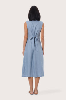 By The Sea Bali Back view of the Veria Linen Dress in Light Blue