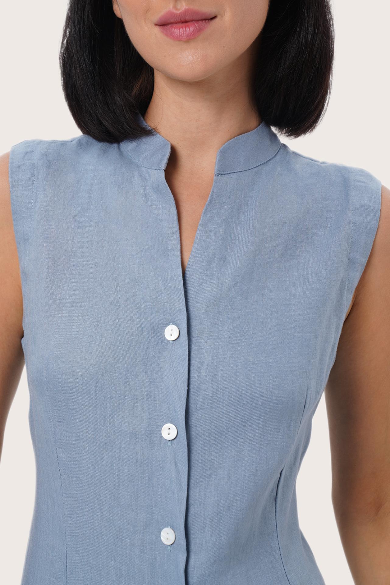 By The Sea Bali Tailored detail of the Veria Linen Dress in Light Blue