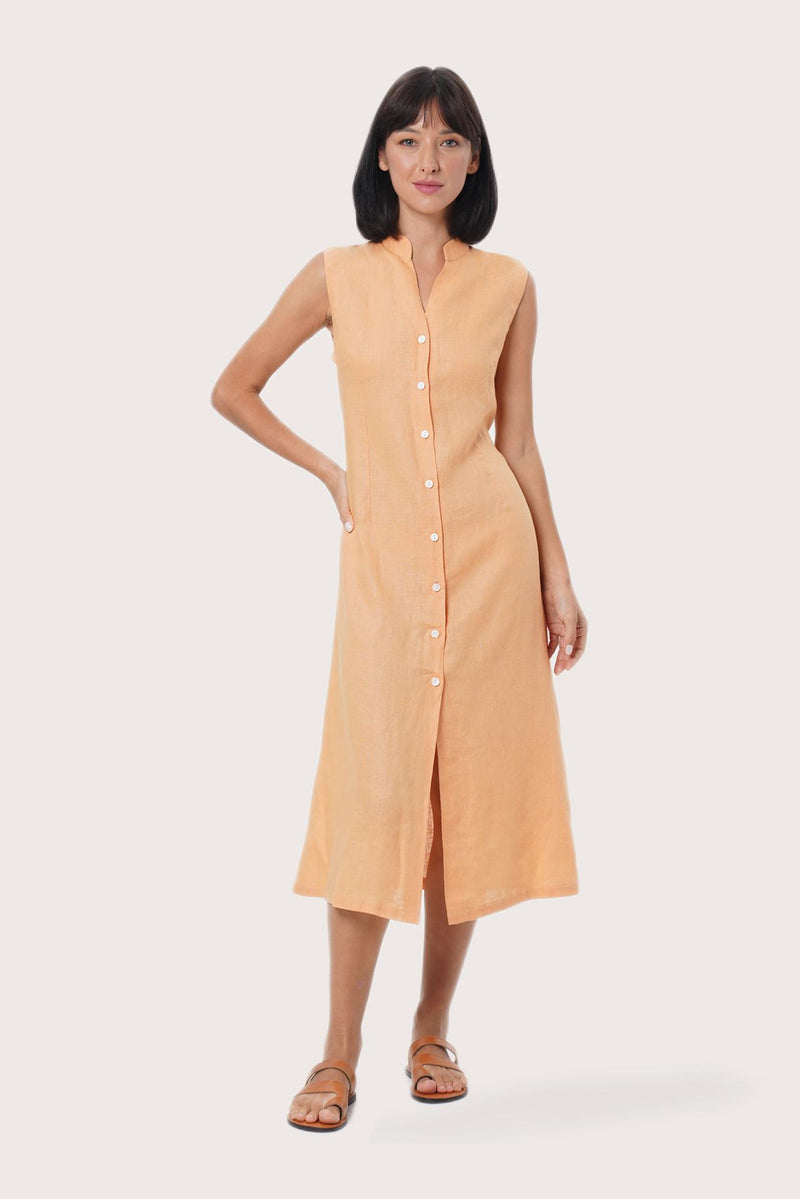 By The Sea Bali Veria Linen Dress in Orange featuring a relaxed silhouette and timeless resort elegance