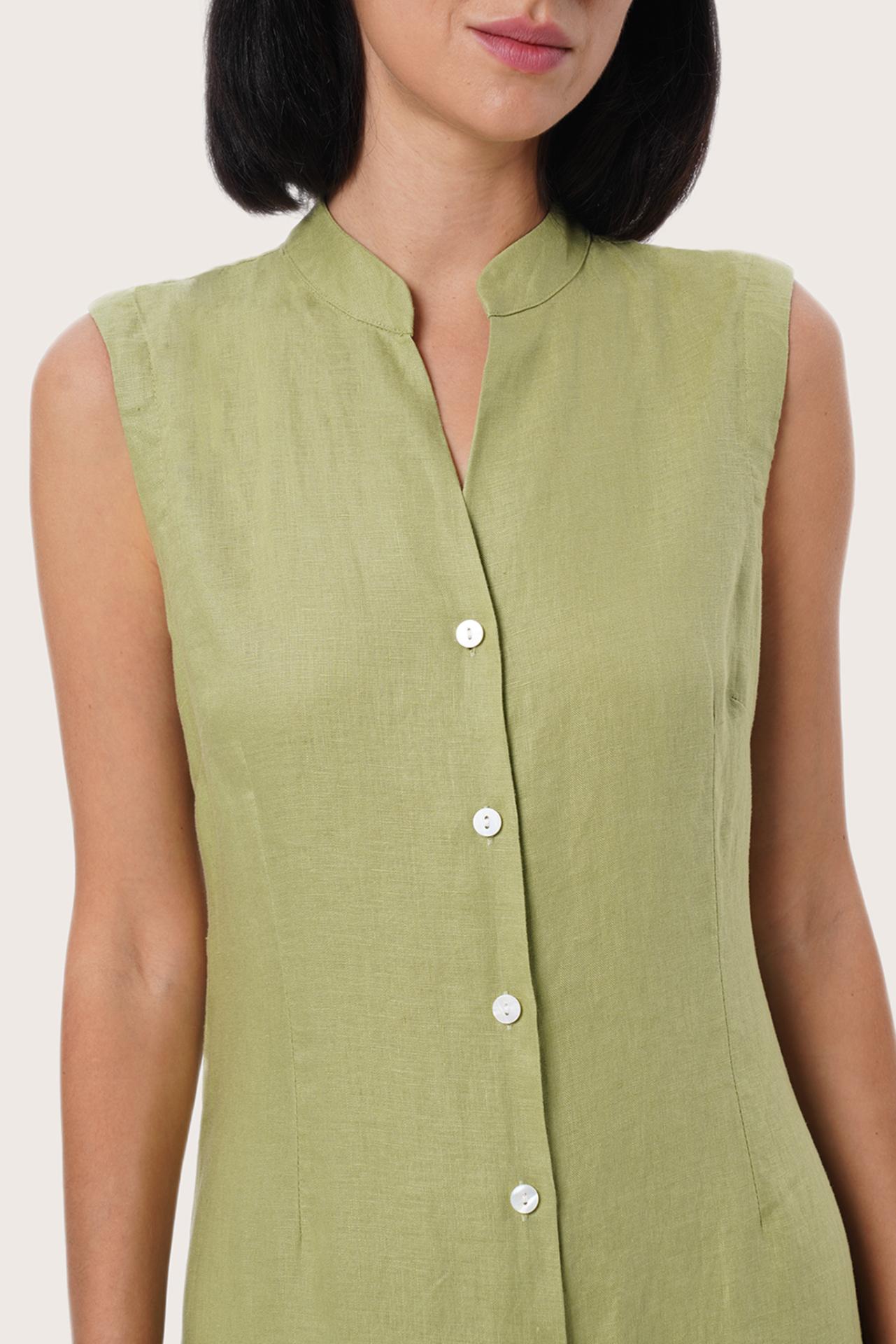 By The Sea Bali Tailored detail of the Veria Linen Dress in Sage