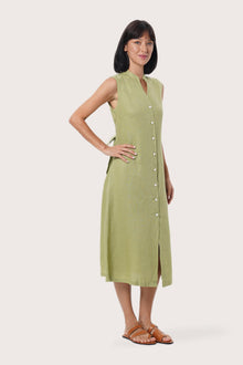By The Sea Bali Side profile of the Veria Linen Dress showcasing its fluid drape and relaxed fit