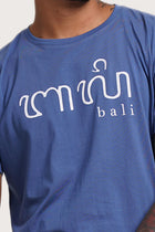 Close-up of the Watu T-shirt Aksara Bali in Indigo by By The Sea Bali – exceptional fabric quality and texture