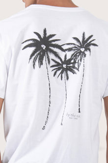 Close-up of the Watu T-shirt Palm Print by By The Sea Bali – exceptional fabric quality and texture