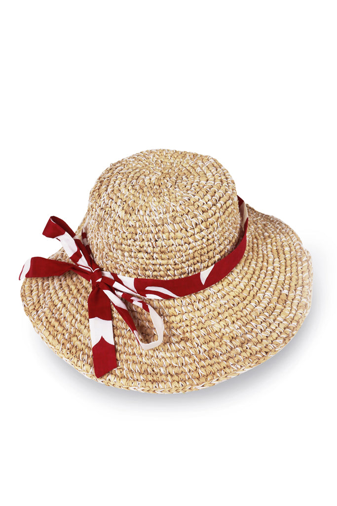 Bali Tropical Island Straw Hat with red ribbon