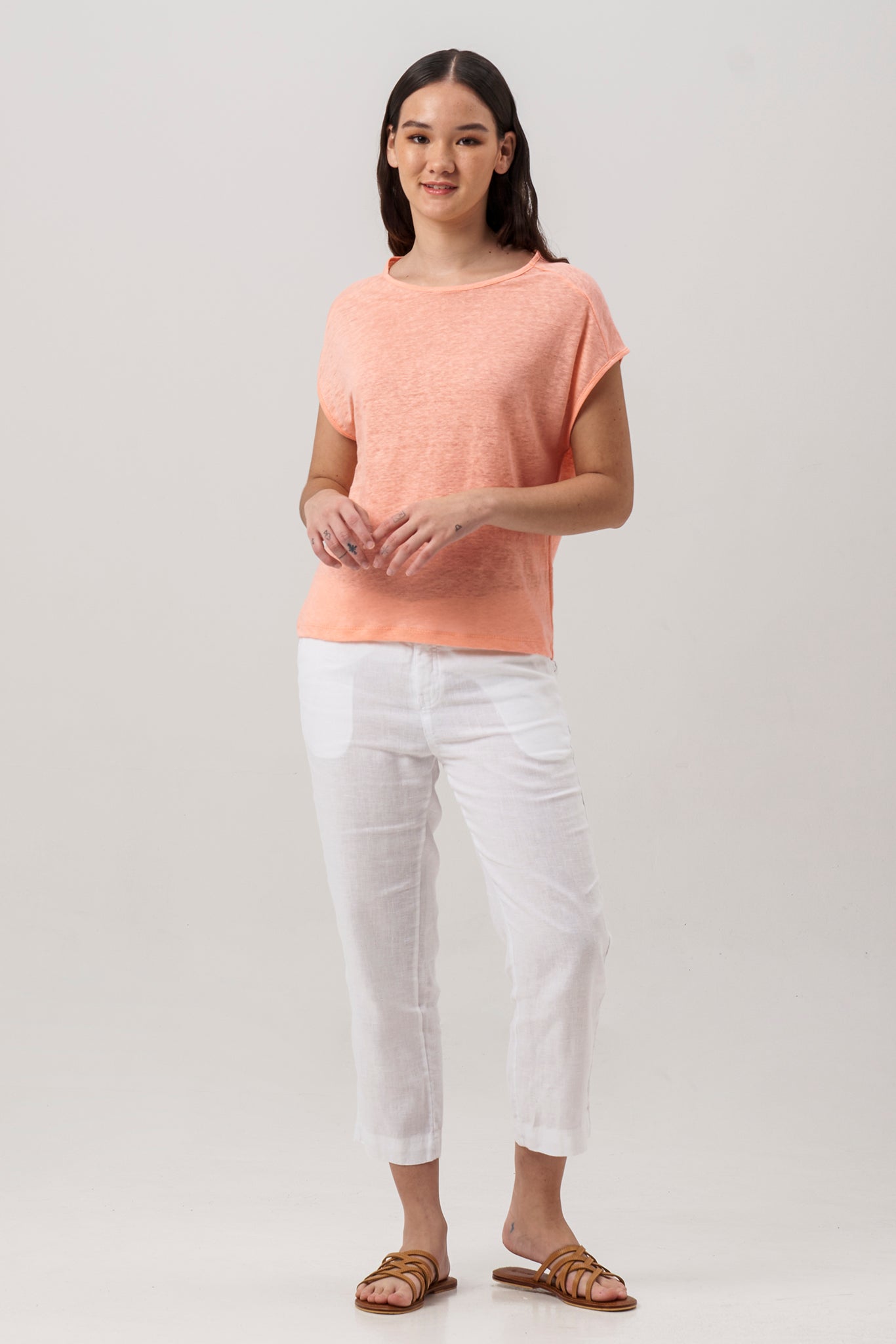 Aria Linen T-Shirt Peach