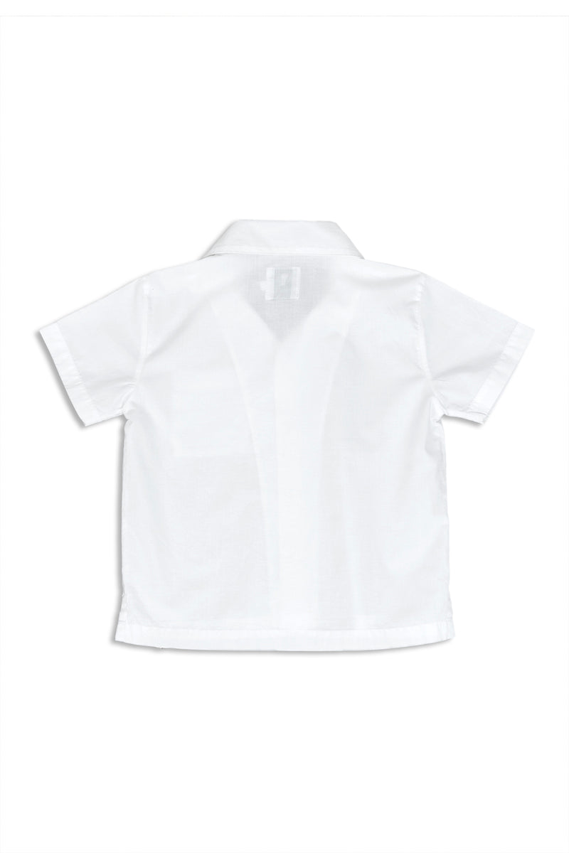 Back view of Luca Shirt White showcasing relaxed tailoring and timeless elegance